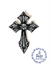 Load image into Gallery viewer, Celtic cross patch • Embroidered iron on patch • Viking patch • goth patch