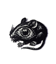 Load image into Gallery viewer, Gothic Mouse Patch, Creepy Eye Embroidery, Dark Aesthetic Iron On Patch, Weird Core Animal Art, Taxidermy Style Applique, Goth Accessories