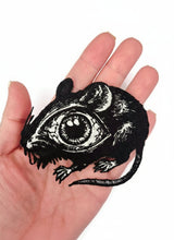 Load image into Gallery viewer, Gothic Mouse Patch, Creepy Eye Embroidery, Dark Aesthetic Iron On Patch, Weird Core Animal Art, Taxidermy Style Applique, Goth Accessories