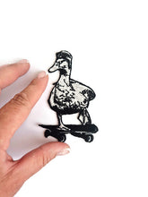 Load image into Gallery viewer, Skater Duck Patch - Skateboarding Bird Embroidery Iron-On - Cool Duck with Goggles Aesthetic - Streetwear Skater Gift - Weirdcore Alt Fashion Accessory