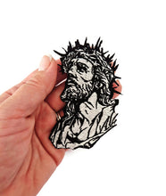 Load image into Gallery viewer, Jesus Christ Crown of Thorns Patch - Large Religious Embroidery, Christian Biker Iron-On Applique for Jackets, Faith Based Gift