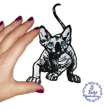 Load image into Gallery viewer, Cat patch, goth patch, embroidered iron on patch