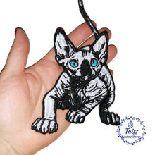 Load image into Gallery viewer, Cat patch, goth patch, embroidered iron on patch