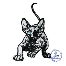 Load image into Gallery viewer, Cat patch, goth patch, embroidered iron on patch