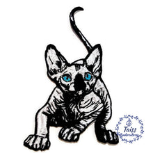 Load image into Gallery viewer, Cat patch, goth patch, embroidered iron on patch