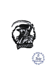 Load image into Gallery viewer, Vaccinated Iron-On Patch, Biker Style, Vaxxed Patch with Skull, Doktor Plague