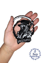 Load image into Gallery viewer, Vaccinated Iron-On Patch, Biker Style, Vaxxed Patch with Skull, Doktor Plague