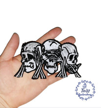 Load image into Gallery viewer, No Evil Skulls Iron-On Patch• Skeleton Skull• Goth Punk patch