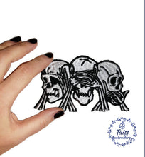 Load image into Gallery viewer, No Evil Skulls Iron-On Patch• Skeleton Skull• Goth Punk patch