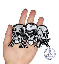 Load image into Gallery viewer, No Evil Skulls Iron-On Patch• Skeleton Skull• Goth Punk patch