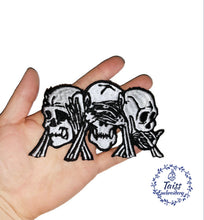 Load image into Gallery viewer, No Evil Skulls Iron-On Patch• Skeleton Skull• Goth Punk patch