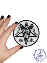 Load image into Gallery viewer, Pentacle, Large Embroidered Iron On Patch, Baphomet skull