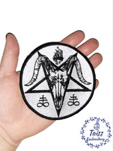 Load image into Gallery viewer, Pentacle, Large Embroidered Iron On Patch, Baphomet skull