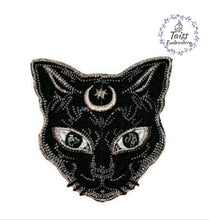 Load image into Gallery viewer, Black Cat, Large Patch, Embroidered Iron Sew On Applique, Witch Gothic Punk , Witch Goth Pagan Wiccan Occult Moon Cat Patch