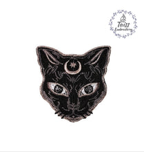 Load image into Gallery viewer, Black Cat, Large Patch, Embroidered Iron Sew On Applique, Witch Gothic Punk , Witch Goth Pagan Wiccan Occult Moon Cat Patch