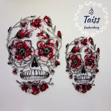 Load image into Gallery viewer, Skull embroidery patch ,sugar skull of flowers embroidery, fashion embroidery patch, stylish embroidery,