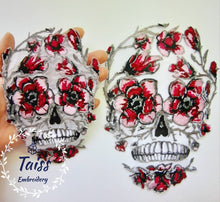 Load image into Gallery viewer, Skull embroidery patch ,sugar skull of flowers embroidery, fashion embroidery patch, stylish embroidery,