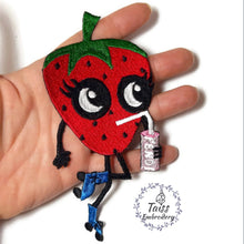 Load image into Gallery viewer, Designer patch Strawberry patch Large embroidered iron on patch Fruit patches rollers patch