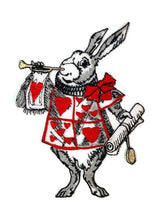 Load image into Gallery viewer, Embroidered patch iron on, White rabbit with clock patch, Alice in wonderland, Cheshire cat patch, mad hatter patch, large patch