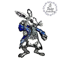 Load image into Gallery viewer, Embroidered patch iron on, White rabbit with clock patch, Alice in wonderland, Cheshire cat patch, mad hatter patch, large patch