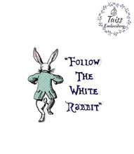 Load image into Gallery viewer, Embroidered patch iron on, White rabbit with clock patch, Alice in wonderland, Cheshire cat patch, mad hatter patch, large patch