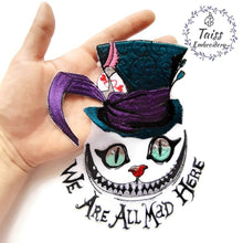 Load image into Gallery viewer, Embroidered patch iron on, White rabbit with clock patch, Alice in wonderland, Cheshire cat patch, mad hatter patch, large patch