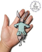 Load image into Gallery viewer, Embroidered patch iron on, White rabbit with clock patch, Alice in wonderland, Cheshire cat patch, mad hatter patch, large patch