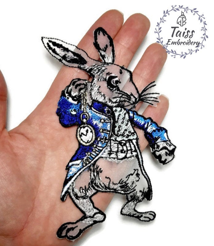 White Rabbit Embroidered Iron on Patch