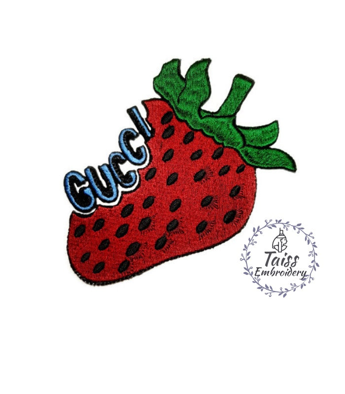 strawberry, embroidered iron on patch