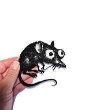 Load image into Gallery viewer, Crazy Rat Patch  Bug-Eyed Mouse Embroidered Patch  Weirdcore Aesthetic  Rat Fink Style Embroidery  Goth Punk Accessory Creepy Cute Animal
