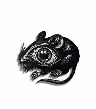 Load image into Gallery viewer, Gothic Mouse Patch, Creepy Eye Embroidery, Dark Aesthetic Iron On Patch, Weird Core Animal Art, Taxidermy Style Applique, Goth Accessories
