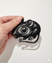 Load image into Gallery viewer, Gothic Mouse Patch, Creepy Eye Embroidery, Dark Aesthetic Iron On Patch, Weird Core Animal Art, Taxidermy Style Applique, Goth Accessories
