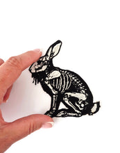 Load image into Gallery viewer, Skeleton Bunny Embroidered Patch - Gothic Rabbit Anatomy Badge - Dark Aesthetic Creepy Cute Accessory for Jackets &amp; Backpacks
