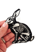 Load image into Gallery viewer, Skeleton Bunny Embroidered Patch - Gothic Rabbit Anatomy Badge - Dark Aesthetic Creepy Cute Accessory for Jackets &amp; Backpacks
