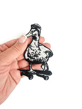 Load image into Gallery viewer, Skater Duck Patch - Skateboarding Bird Embroidery Iron-On - Cool Duck with Goggles Aesthetic - Streetwear Skater Gift - Weirdcore Alt Fashion Accessory
