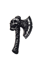 Load image into Gallery viewer, Battle Axe Patch - Viking Double Headed Axe Embroidery Iron-On - Norse Pagan Aesthetic - Metalhead Battle Vest Decor
