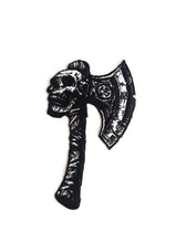 Load image into Gallery viewer, Battle Axe Patch - Viking Double Headed Axe Embroidery Iron-On - Norse Pagan Aesthetic - Metalhead Battle Vest Decor
