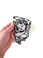 Load image into Gallery viewer, Sleeping Angel Patch - Renaissance Cherub Embroidered Iron-On - Gothic Angel with Halo - Soft Grunge Aesthetic - Baby Angel Back Patch

