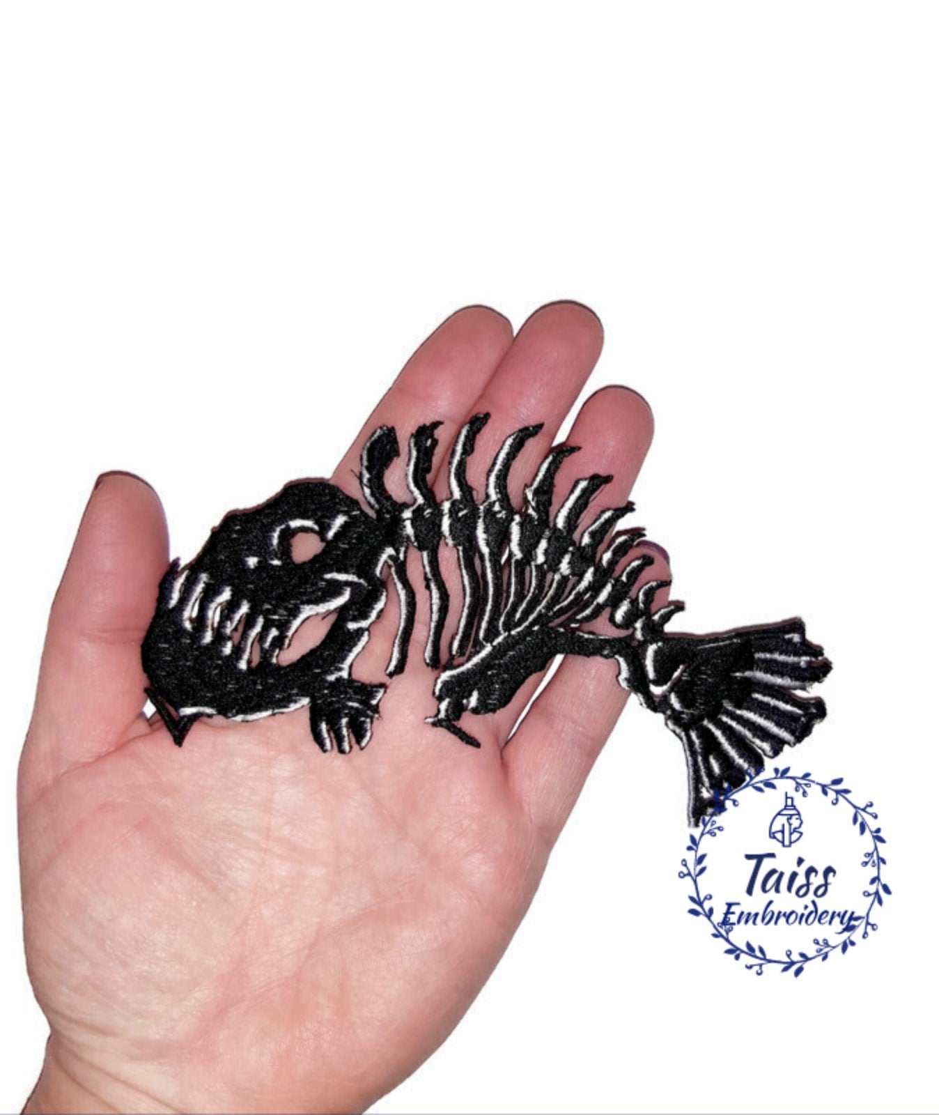 Fish Bone, goth patch – Embroidery Taiss