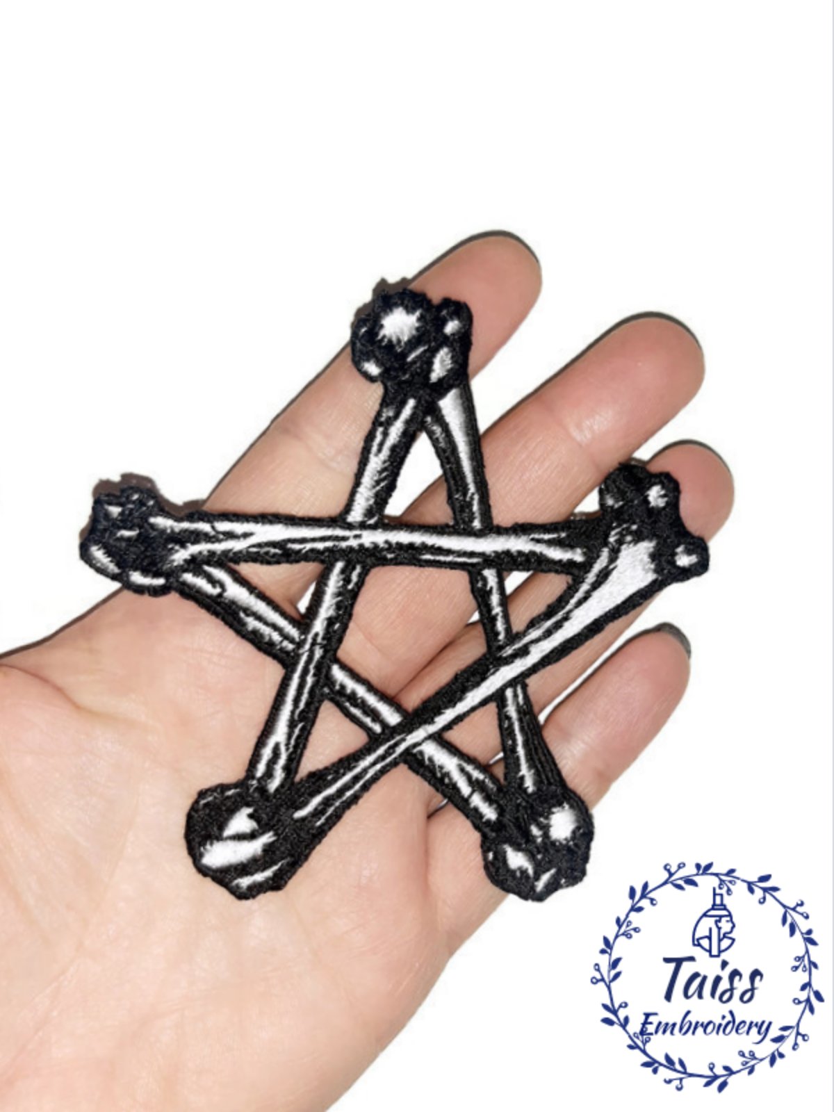 Satanic Pentagram • Occult patch • large bone patch – Embroidery Taiss