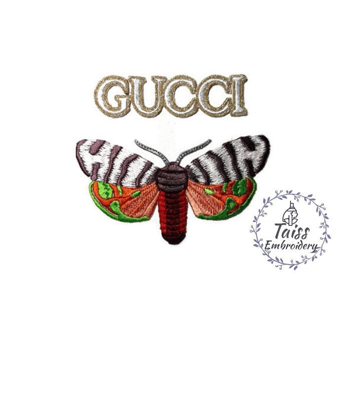 Gucci Butterfly, Insect patch, Large iron on patch, – Embroidery Taiss